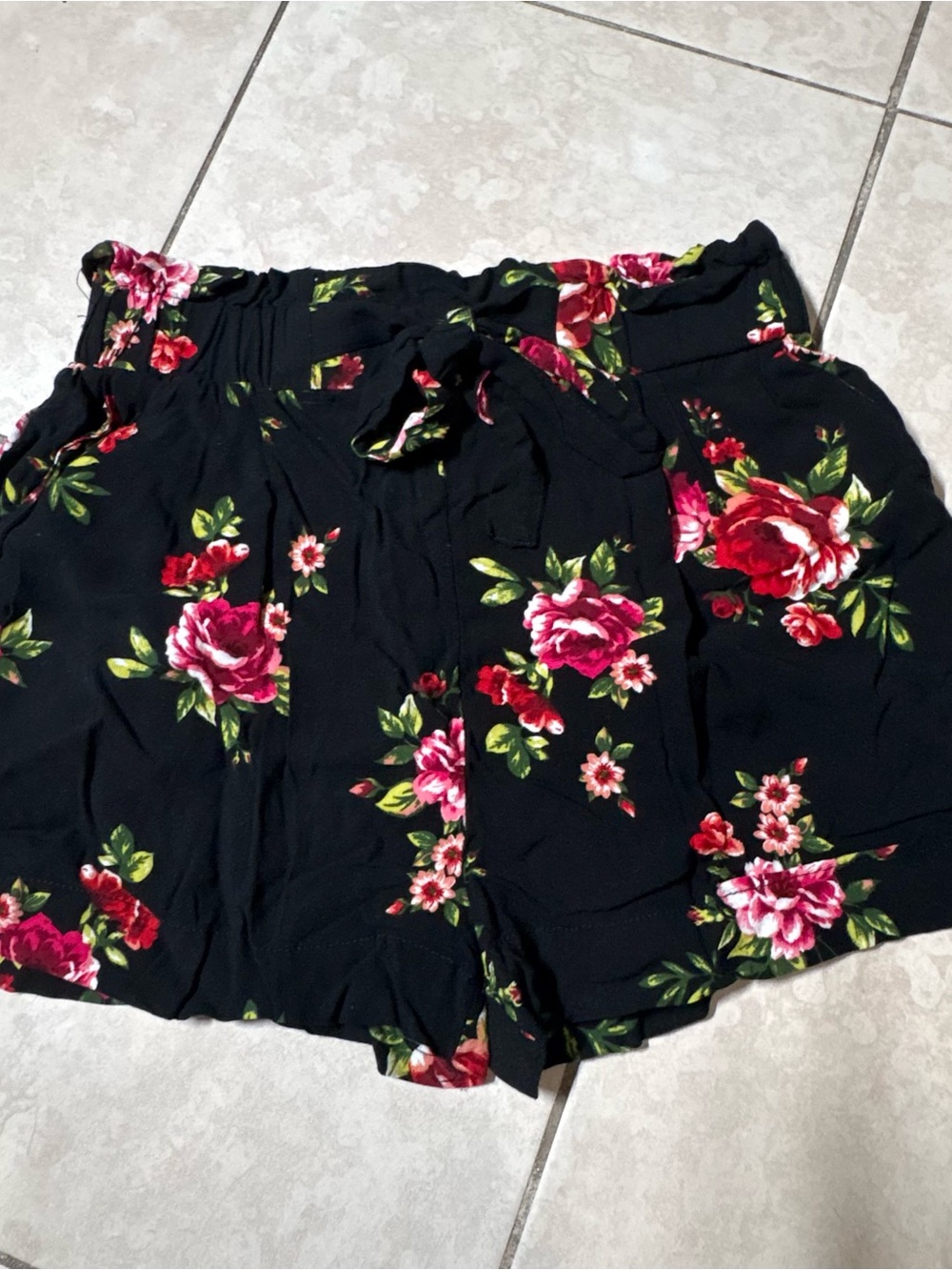 Ambiance Black Floral Waist High-Rise Shorts